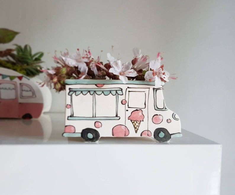 Julie Richard Ceramist - Small Vintage Ice Cream Truck Planter