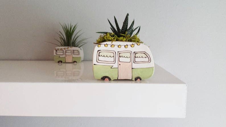 Julie Richard Ceramist - Small Vintage Green camper Planter