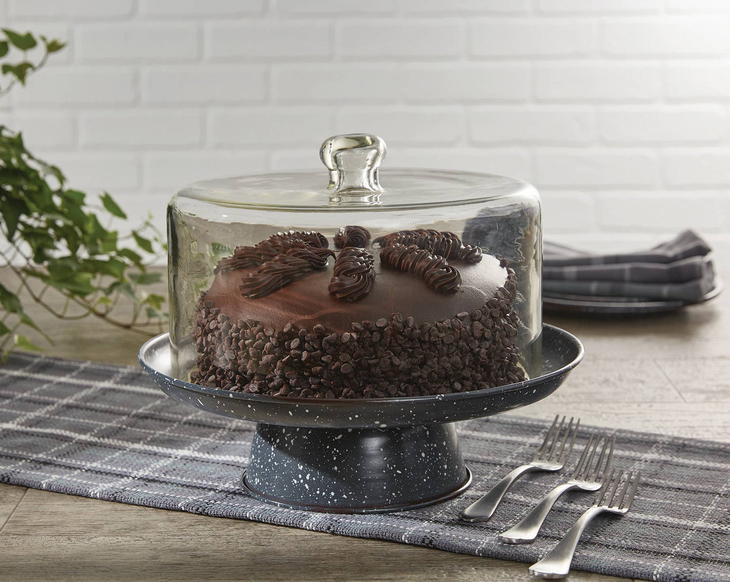 Granite Enamelware Cake Pedestal - Gray (Glass not included)