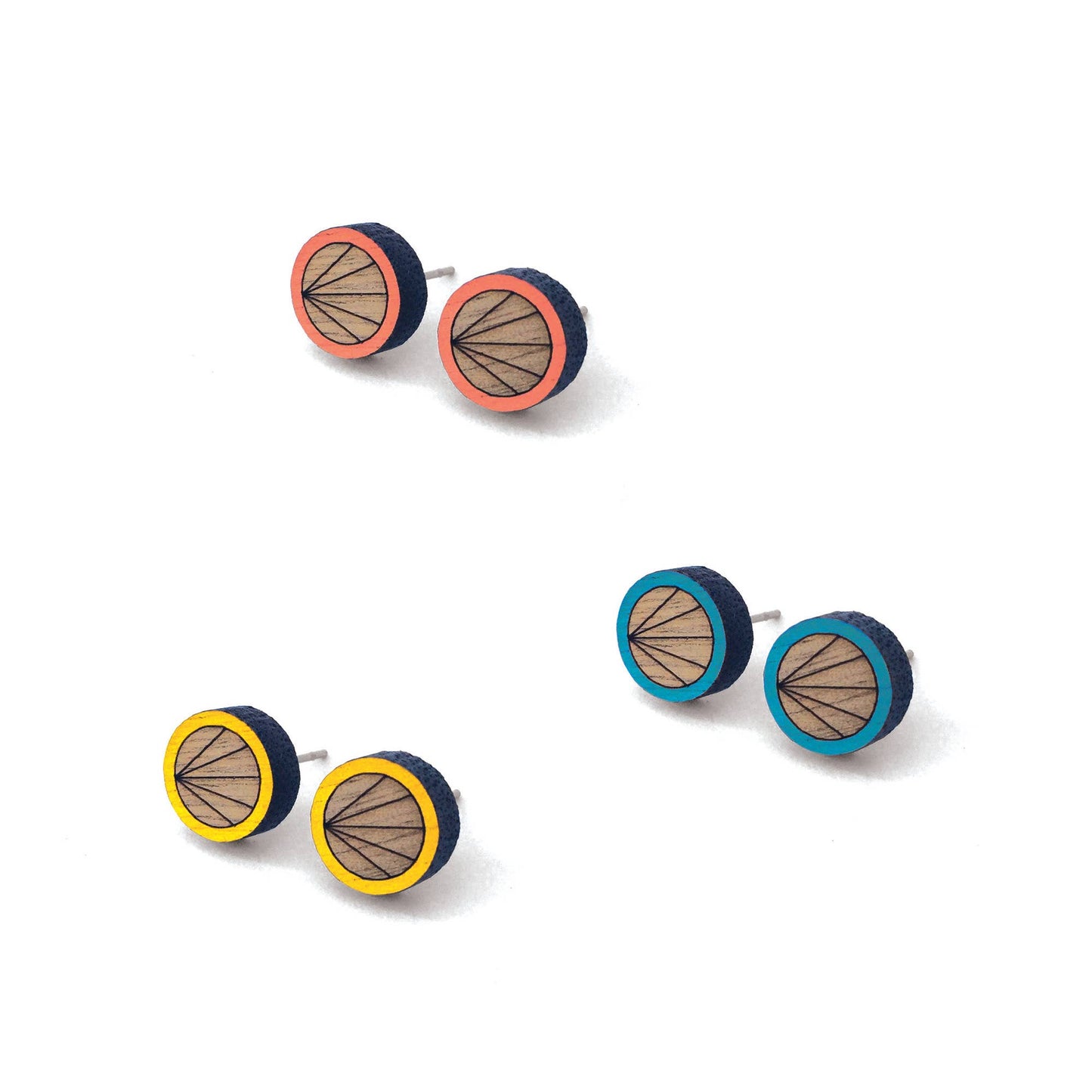 Cabin + Cub - Walnut Geometric Colour Earrings - Circle