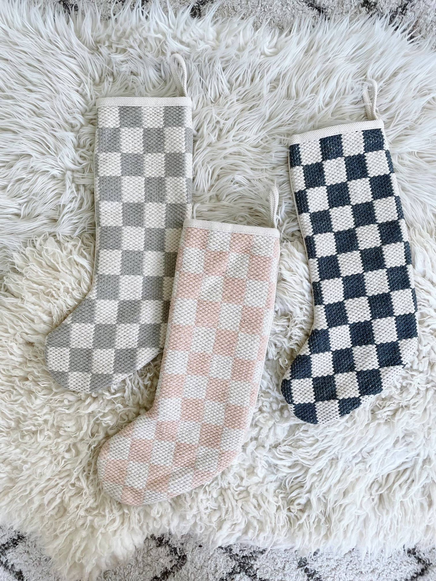 NOEL by Alma Home - Checkered Retro Christmas Stockings | Set of 3