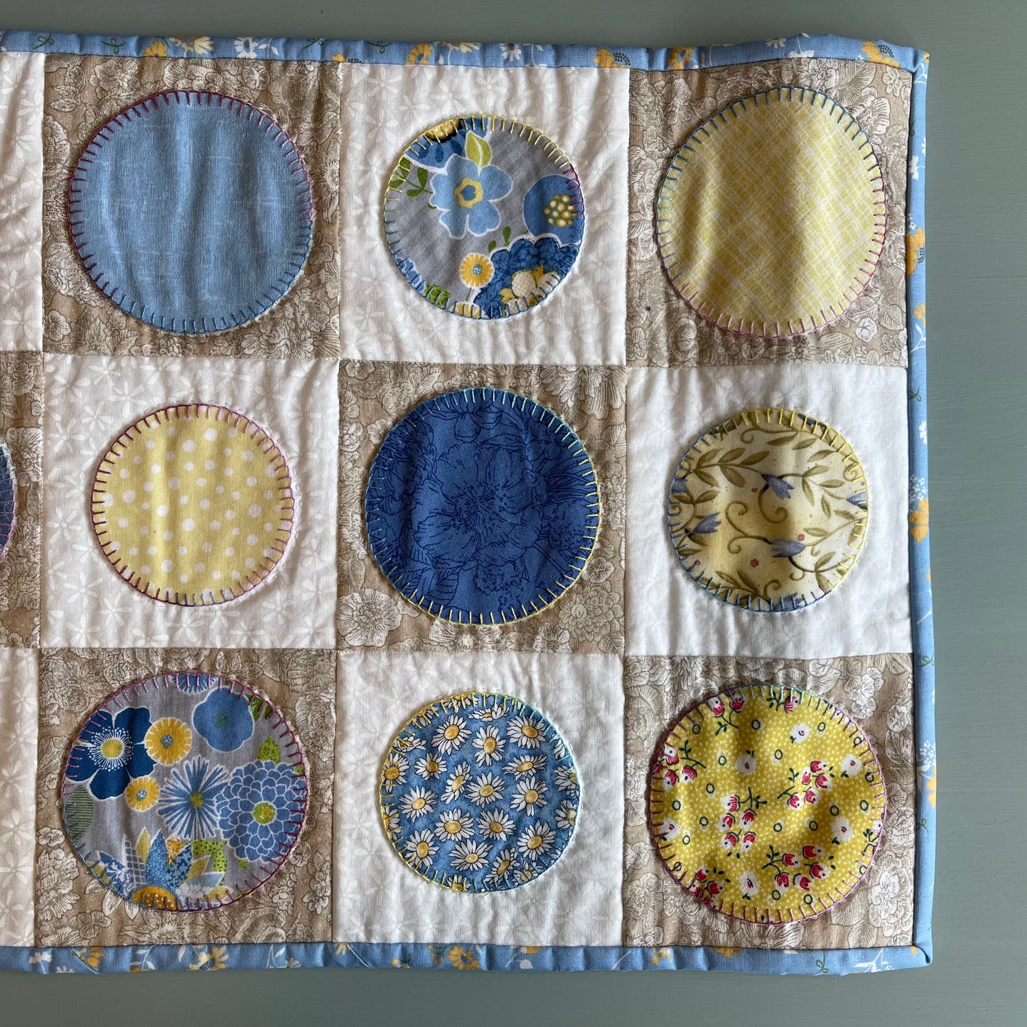 Yellow and Blue Quilted Runner