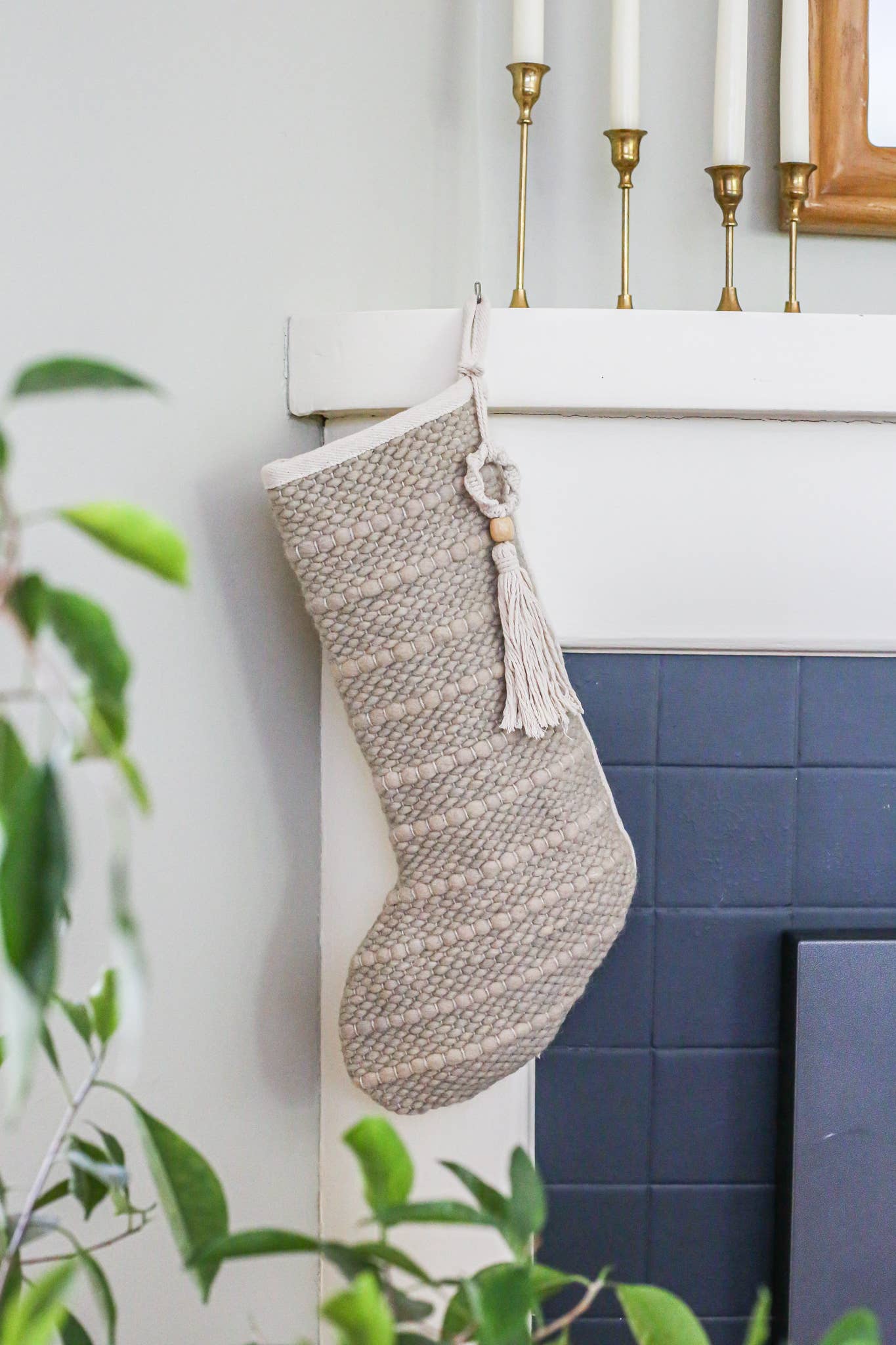 NOEL by Alma Home - Woven Wool Stocking | Sand | Bohemian Christmas Stockings