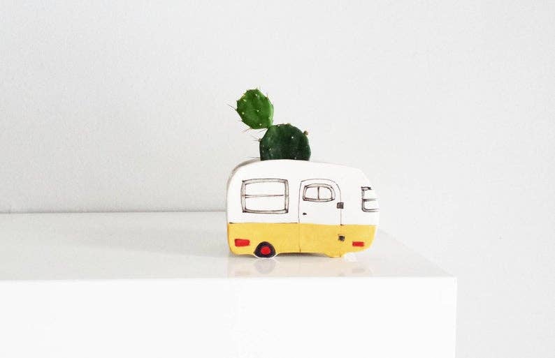 Julie Richard Ceramist - Small Vintage Yellow camper Planter