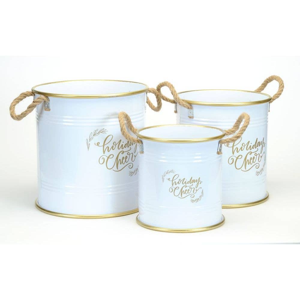 Bacon Basketware - SET OF 3 ROUND TUBS WHITE AND GOLD
