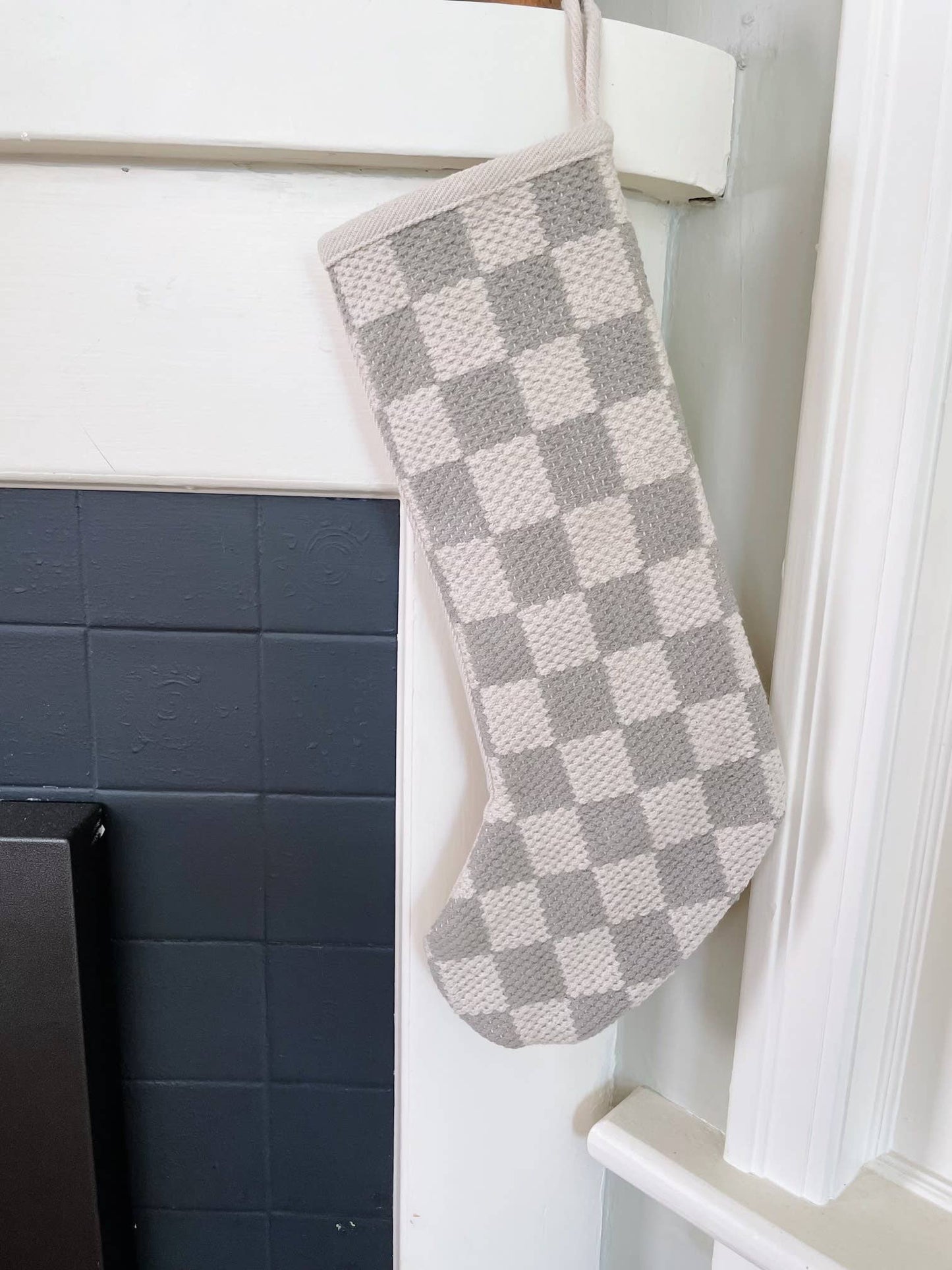 NOEL by Alma Home - Grey Checkered Retro Christmas Stocking