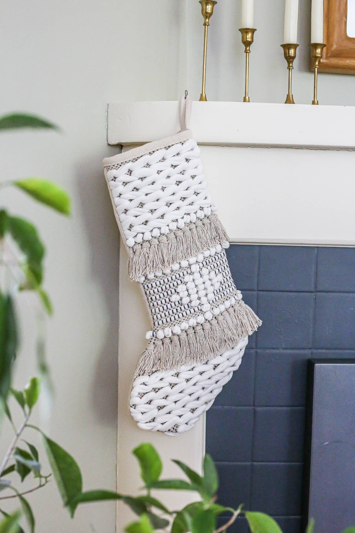 NOEL by Alma Home - Geometric Boho Stocking | Ivory + Diamond | Bohemian Xmas