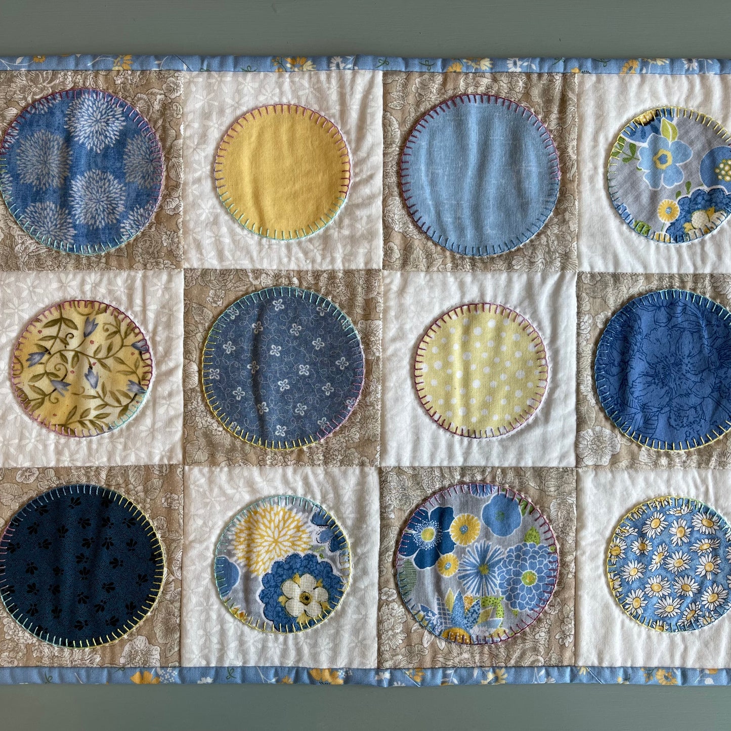 Yellow and Blue Quilted Runner