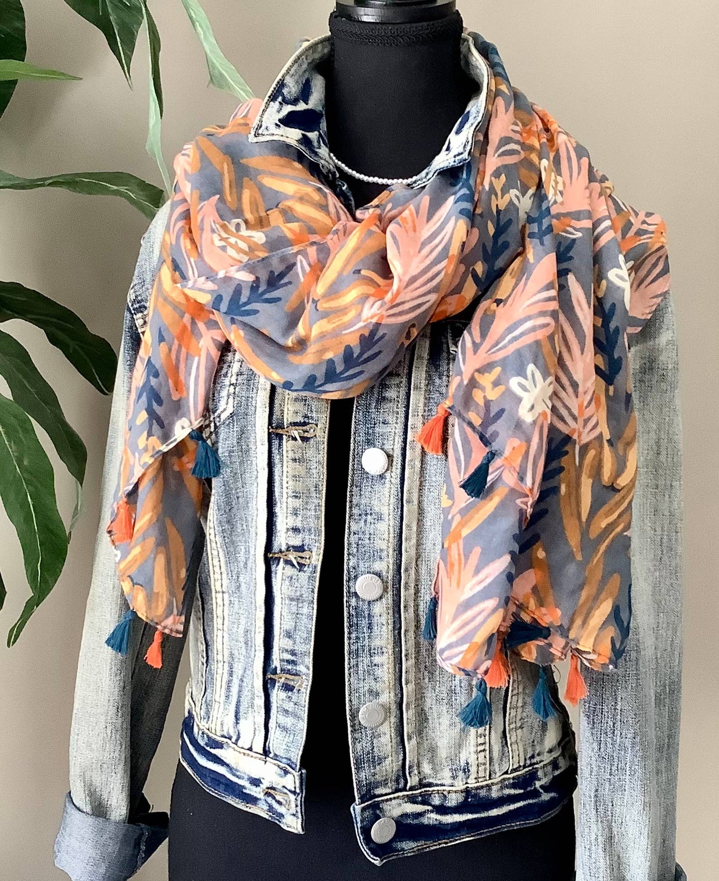 Beautifull Boundaries - Scarf, womens scarf, Lightweight scarf-blues on orange