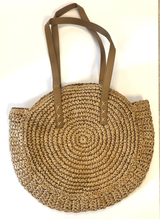 EcoFreax - handmade woven straw shoulder boho round handbag - malokai