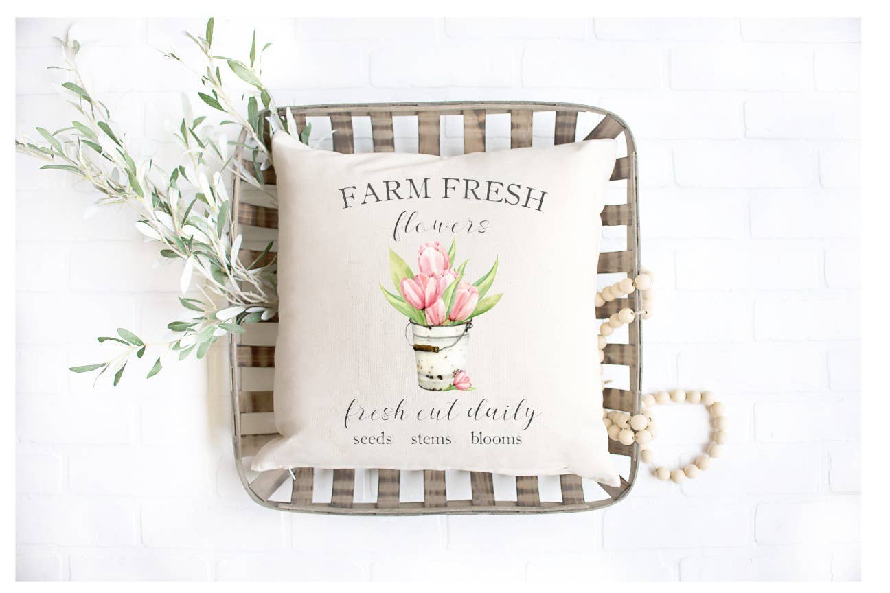 Montgomery Creek Designs  - Farm Fresh Flowers Farmhouse Spring Pillow Cover