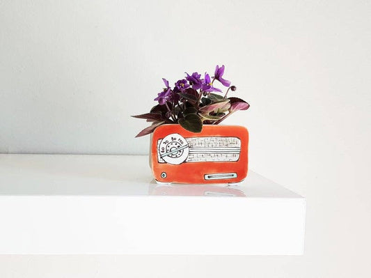 Julie Richard Ceramist - Small Orange Vintage Radio Planter