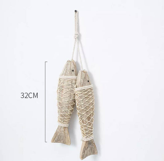 EcoFreax - wooden nautical rustic decor hanging fish in a net